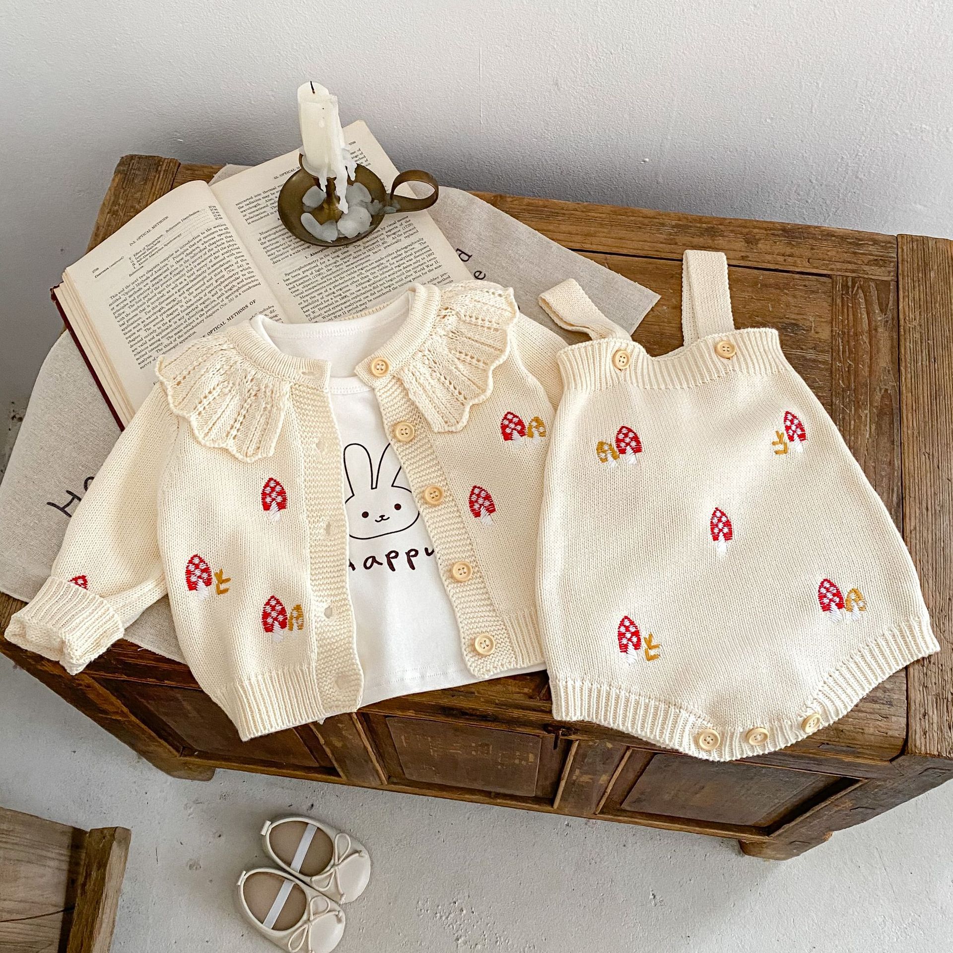 Autumn Clothing Infants Baby Embroidered Lotus Leaf Collar Knitting Suit