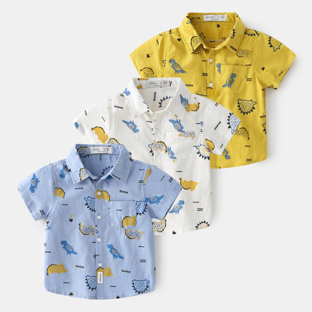Full Print Cartoon Summer Clothes Short-Sleeved Baby Lapel Top