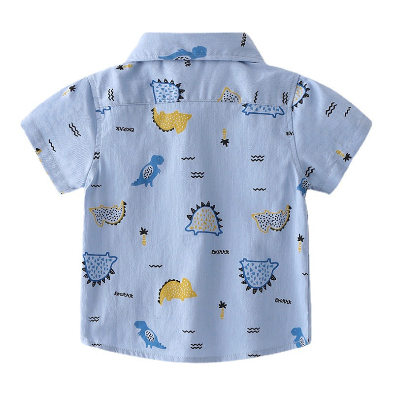 Full Print Cartoon Summer Clothes Short-Sleeved Baby Lapel Top