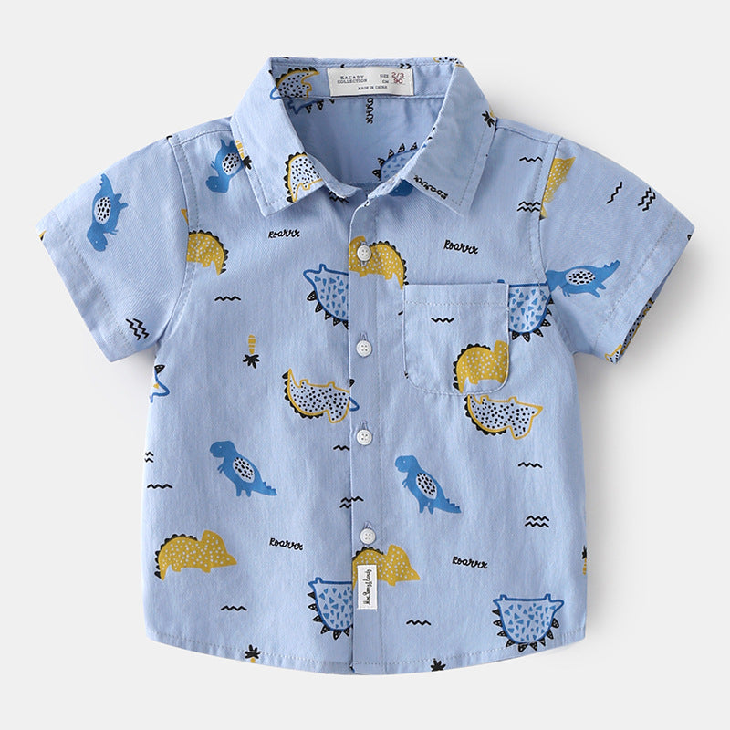 Full Print Cartoon Summer Clothes Short-Sleeved Baby Lapel Top