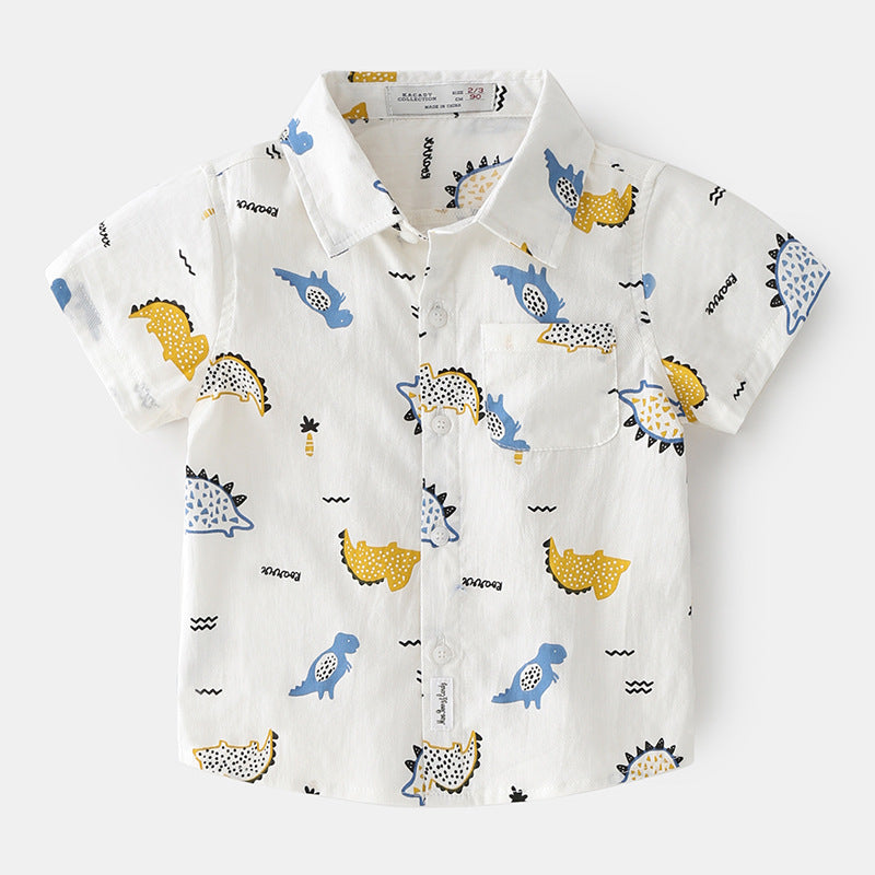 Full Print Cartoon Summer Clothes Short-Sleeved Baby Lapel Top