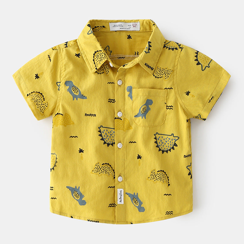 Full Print Cartoon Summer Clothes Short-Sleeved Baby Lapel Top