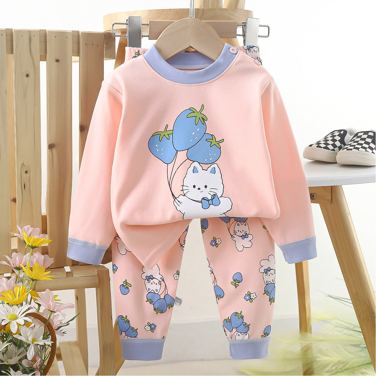 Children's Suit Pure Cotton Long Johns Top & Bottom Baby Clothes Warm