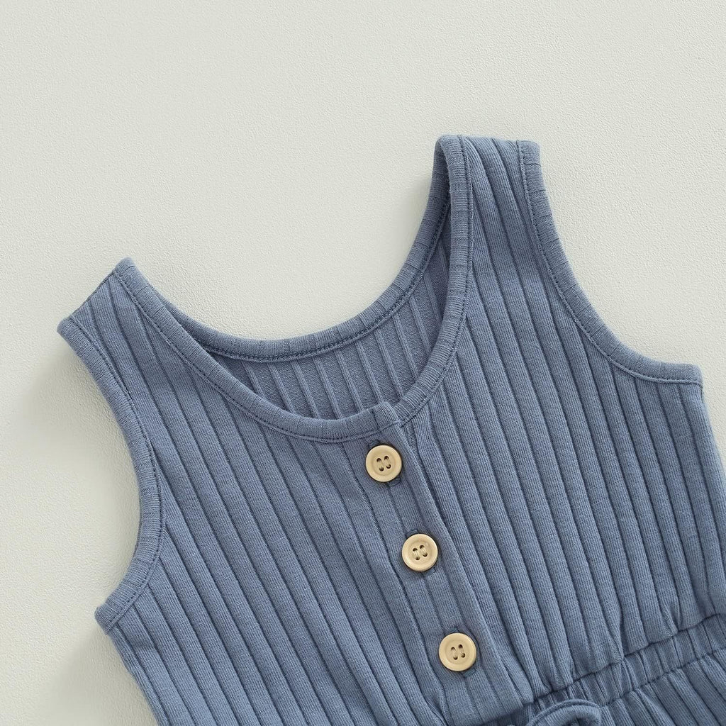 Infant Baby Boy Girl Ribbed Sunken Stripe Jumpsuit Bodysuit
