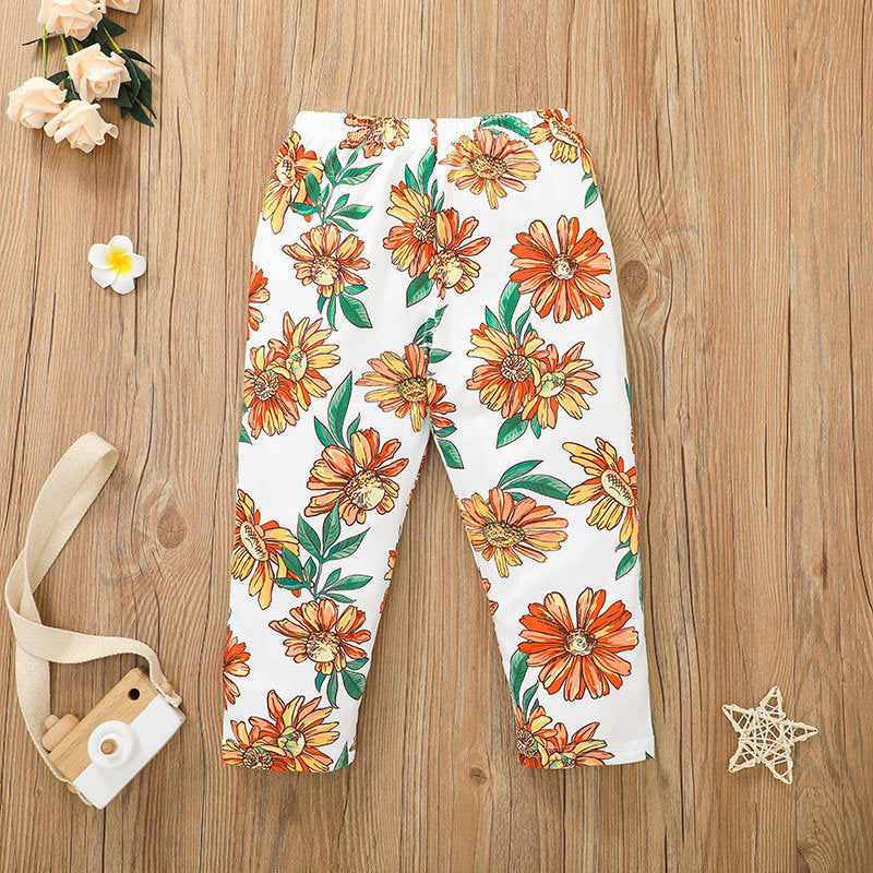 Girls' Lotus Leaf Lace Skirt And Trousers Suit