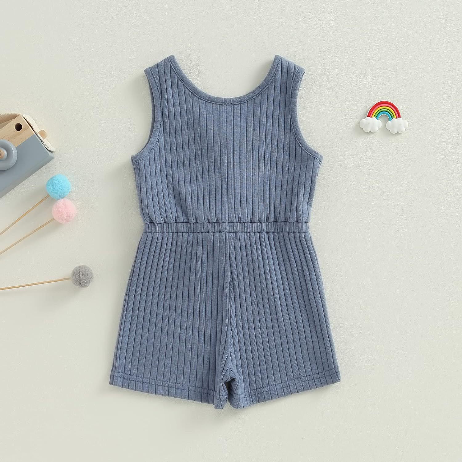 Infant Baby Boy Girl Ribbed Sunken Stripe Jumpsuit Bodysuit