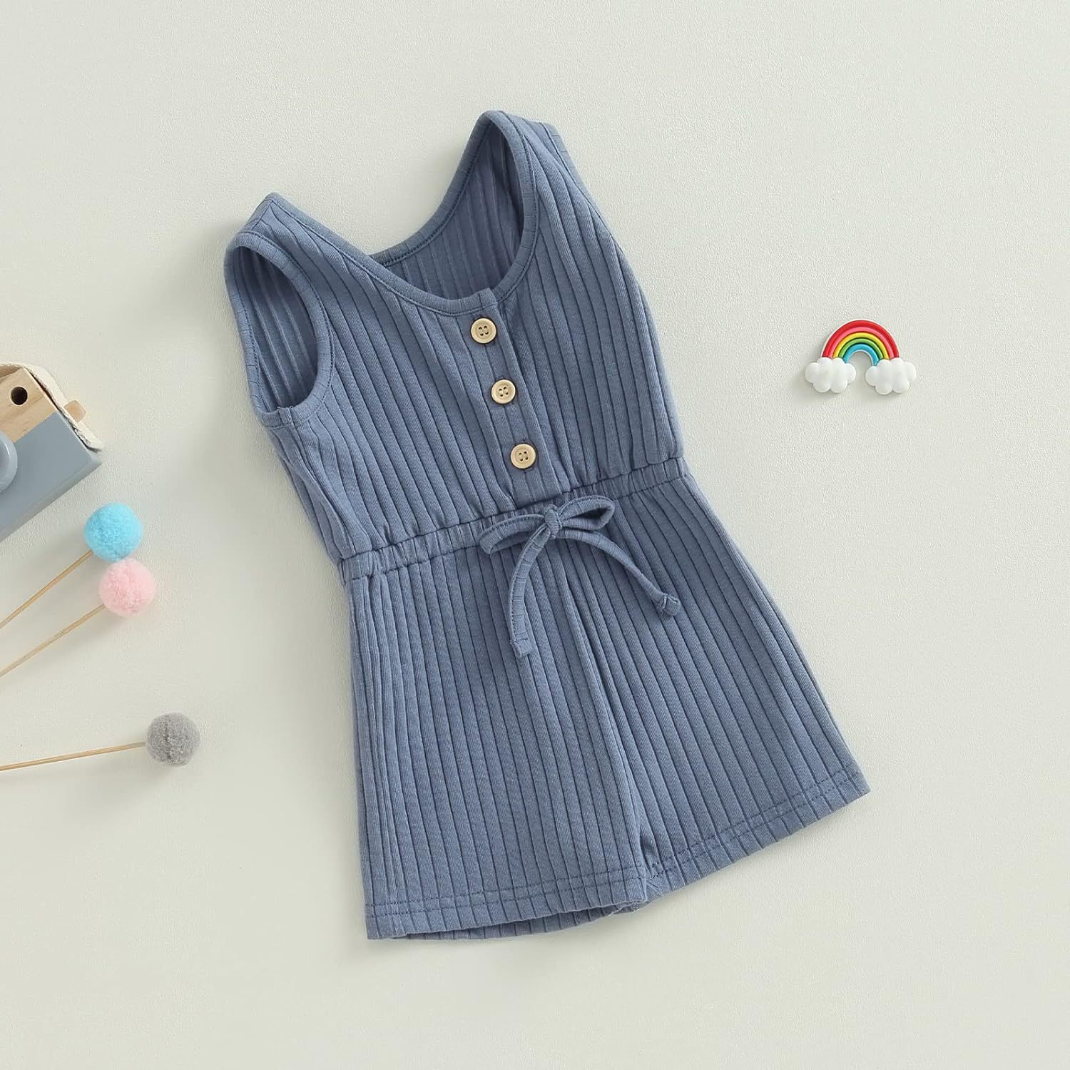 Infant Baby Boy Girl Ribbed Sunken Stripe Jumpsuit Bodysuit
